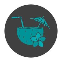 Beach cocktail glyph color icon. Pina colada cocktail with straw, umbrella and plumeria flower. Silhouette symbol on black background. Negative space. Vector illustration