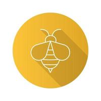 Honey bee flat linear long shadow icon. Wasp. Apiary sign. Vector line symbol