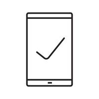 Smartphone linear icon. Thin line illustration. Smart phone with tick mark contour symbol. Vector isolated outline drawing