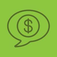 Money talk color linear icon. Chat box with dollar coin inside. Business conversation. Thin line contour symbols on color background. Vector illustration