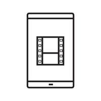 Smartphone video file linear icon. Thin line illustration. Smart phone with film strip contour symbol. Vector isolated outline drawing