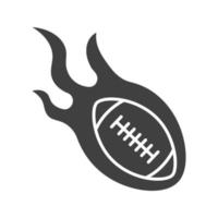 Burning rugby ball glyph icon. Silhouette symbol. Negative space. Vector isolated illustration