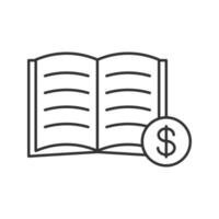 comprar icono lineal de libro. librería. Ilustración de línea fina. libro de texto con símbolo de contorno de signo de dólar. dibujo de contorno aislado vectorial vector