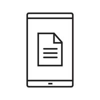 Smartphone document linear icon. Thin line illustration. Smart phone with text file contour symbol. Vector isolated outline drawing