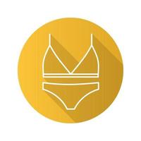 Women's underwear flat linear long shadow icon. Bra and panties. Swimwear. Vector line symbol