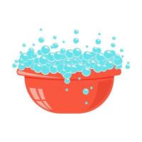 A basin with a soapy solution for washing clothes. Vector flat illustration.