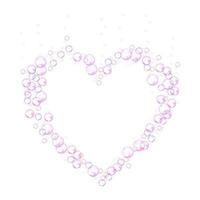 Marco de burbujas efervescentes en forma de corazón. Espuma de jabón rosa aislado sobre fondo blanco. ilustración vectorial realista. símbolo de San Valentín y amor. vector