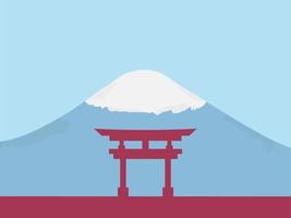 Fondo del día de la cultura japonesa o diseño de tarjeta de felicitación. Ilustración de una puerta japonesa con el monte Fuji al fondo y un área de espacio de copia. adecuado colocado en el contenido con ese tema. vector