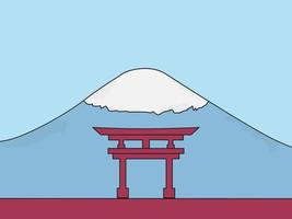 Fondo del día de la cultura japonesa o diseño de tarjeta de felicitación. Ilustración de una puerta japonesa con el monte Fuji al fondo y un área de espacio de copia. adecuado colocado en el contenido con ese tema. vector