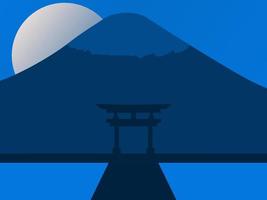 Fondo del día de la cultura japonesa o diseño de tarjeta de felicitación. Ilustración de la puerta japonesa con el monte fuji y el fondo de la luna llena y el área de espacio de la copia. adecuado para colocar en contenido con ese tema. vector