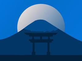 Fondo del día de la cultura japonesa o diseño de tarjeta de felicitación. Ilustración de la puerta japonesa con el monte fuji y el fondo de la luna llena y el área de espacio de la copia. adecuado para colocar en contenido con ese tema. vector