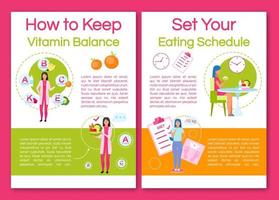 Keeping vitamin balance brochure template. Flyer, booklet, leaflet concept with flat illustrations. Vector page layout for magazine. Setting eating schedule advertising invitation with text space