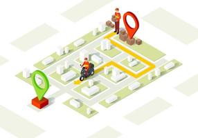 Delivery service isometric vector illustration. Parcel transportation map. Scooter delivery. Motorcycle shipping destination. Logistic and distribution 3d concept. Website, app design