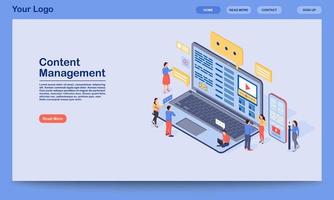 Content management landing page vector template. Digital inbound marketing website interface idea with flat illustration. SMM, media advertising homepage layout. Web banner, webpage cartoon concept