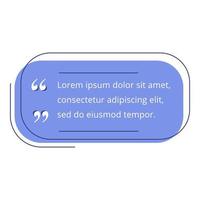 Quote blank frame vector template. Blue speech bubble. Quotation, citation text box design. Rectangle with rounded edges empty textbox background for message, comment, note