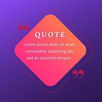 Quote blank frame vector template. Pink and orange gradient speech bubble. Quotation, citation text box design. Rhombus with rounded edges empty textbox background for message, comment, note