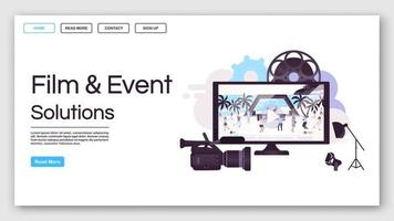 Film and event solutions landing page vector template. Videography website interface idea with flat illustrations. Live concert streaming homepage layout. Web banner, webpage cartoon concept