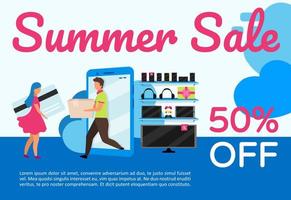 Summer sale brochure template. Flyer, booklet, leaflet concept with flat illustrations. Vector page layout for magazine. Online shopping, ecommerce website advertising leaflet with text space