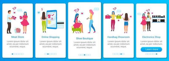 cliente que elige la plantilla de vector de pantalla de aplicación móvil incorporada. compras en línea, tienda de electrónica. paso a paso del sitio web con caracteres planos. concepto de interfaz de dibujos animados de smartphone ux, ui, gui