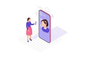 Faceprint analysis isometric color vector illustration. Biometric identification. Facial recognition software infographic. Face ID scan 3d concept. Webpage, mobile app design