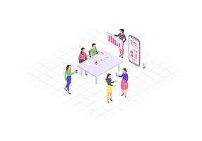 Teamwork isometric color vector illustration. Business presentation. Coworking. Corporate meeting infographic. Annual report 3d concept. Marketing strategy discussion. Webpage, mobile app design