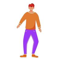 Dancing boy flat vector illustration. Happy cheerful teenager. Adolescent smiling person. Full body standing caucasian guy in casual clothes isolated cartoon character on white background