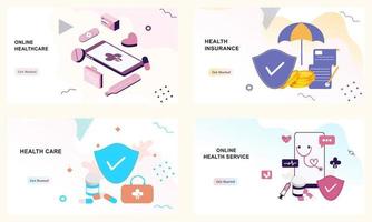 Set of landing page templates for online healthcare, health insurance, online health service, online medical consultation. Doctor and therapist for website, UI, mobile application, posters, banners. vector