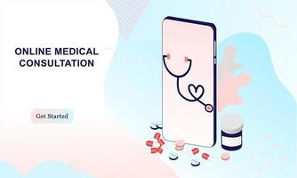 Landing page of medical website. Online medical services, online help, online medical consultation support. Doctor, physician, therapist for medical web icons, UI, mobile application, posters, banners vector