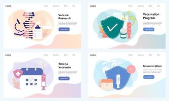 Vaccine research, vaccination program, time to vaccinate, immunization concept. Treatment for immunity health and medication industry. Flat vector illustration set for UI app, web template, banner.