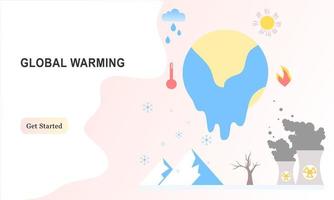 Global Warming flat design concept for landing page. Modern flat vector illustration suitable for web, mobile, and UI. Pollution, ground heating, high degree, climate change, hot weather concept.