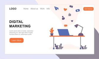 Simple landing page design template for digital marketing, ecommerce, social media marketing, online shopping, business. Modern vector illustration concept for website and mobile website development.