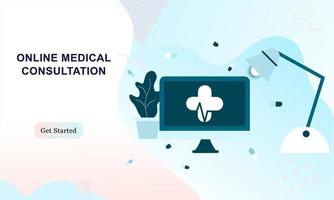 Landing page of medical website. Online medical services, online help, online medical consultation support. Doctor, physician, therapist for medical web icons, UI, mobile application, posters, banners vector