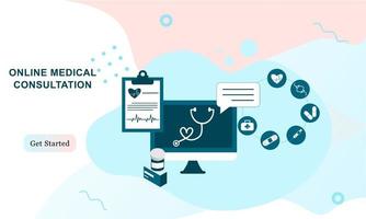 Landing page of medical website. Online medical services, online help, online medical consultation support. Doctor, physician, therapist for medical web icons, UI, mobile application, posters, banners vector