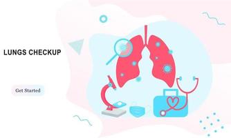 Treatment for respiratory diseases. Lungs checkup. Pulmonology of human vector illustration for website, app, banner. Fibrosis, virus, tuberculosis, pneumonia, cancer, lung diagnosis landing page.