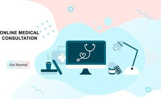 Landing page of medical website. Online medical services, online help, online medical consultation support. Doctor, physician, therapist for medical web icons, UI, mobile application, posters, banners vector