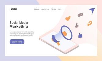 Simple landing page design template for digital marketing, ecommerce, social media marketing, online shopping, business. Modern vector illustration concept for website and mobile website development.