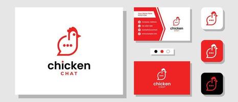 pollo burbuja chat mensaje de comida hablar granja restaurante logo diseño con plantilla de diseño tarjeta de visita vector