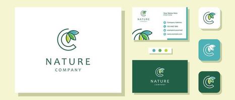 Initial letter C leaf nature plant organic fresh modern logo design with Layout Template Business Card vector