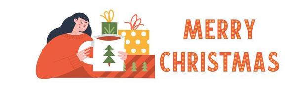 Merry Christmas. Vector illustration, greeting banner template, poster.