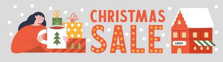 Christmas sale. Vector illustration, greeting banner template, poster.