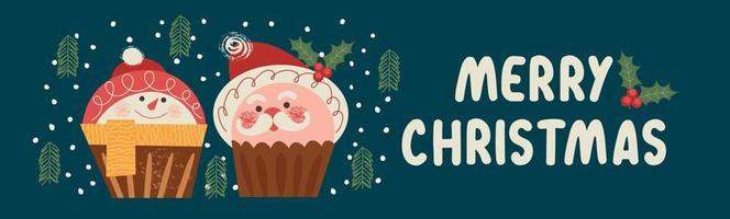 Merry Christmas and Happy New Year. Vector illustration with cute sweets. A template for a greeting card, a Christmas poster.