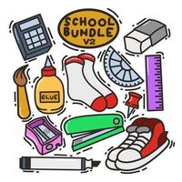 school bundle illustration vector graphic, cute doodle icon, with school things. fit on back to school theme, school theme, and doodle art