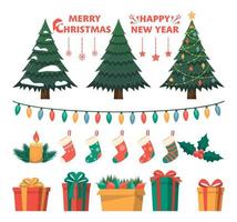 Set of Christmas and New Year decoration elements. Design for prints, cards, posters. Vector illustration.