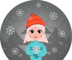 niña feliz, copo de nieve, feliz navidad vector