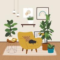 Boho style cozy living room illustration concept vector