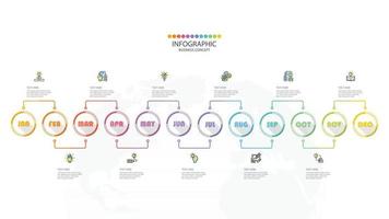 Timeline infographic with month or 12 steps. vector