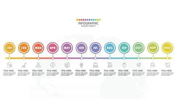 Timeline infographic with month or 12 steps. vector