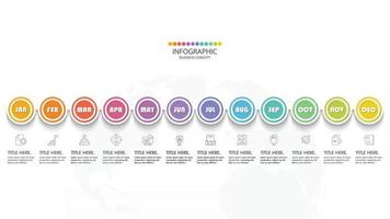 Timeline infographic with month or 12 steps. vector