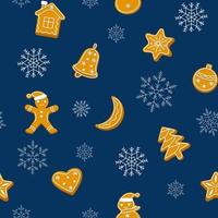 Gingerbread seamless pattern. Winter seamless patterns with gingerbread cookies. Cute Christmas background. Vector illustration