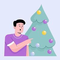 Happy man with green christmas tree vector